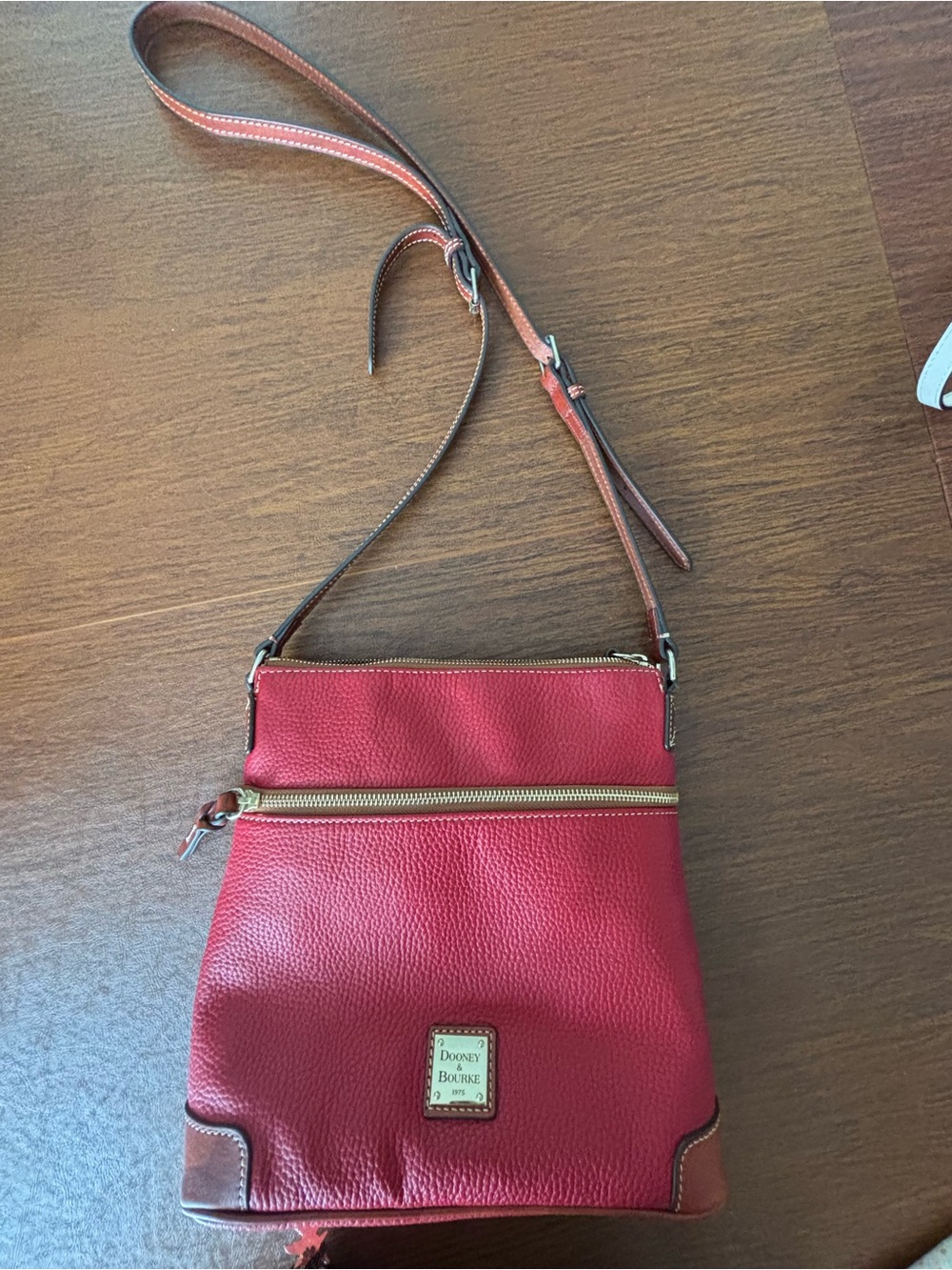 Dooney & Bourke Red Pebbled Leather Crossbody with Tan Trim
